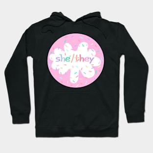 Birthday Cake She/They Pronoun Pin Hoodie